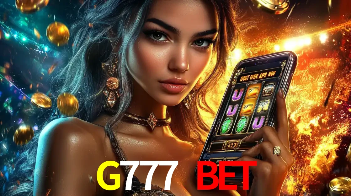 Mulher elegante mostrando um jogo de caça-níqueis em seu smartphone, destacando a experiência de cassino móvel oferecida pelo aplicativo G777 BET.